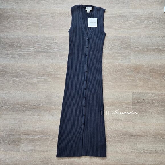 NWT Calvin Klein Women’s Cotton Rib V-Neck Button Dress Medium $99 New With Tags - Picture 1 of 17